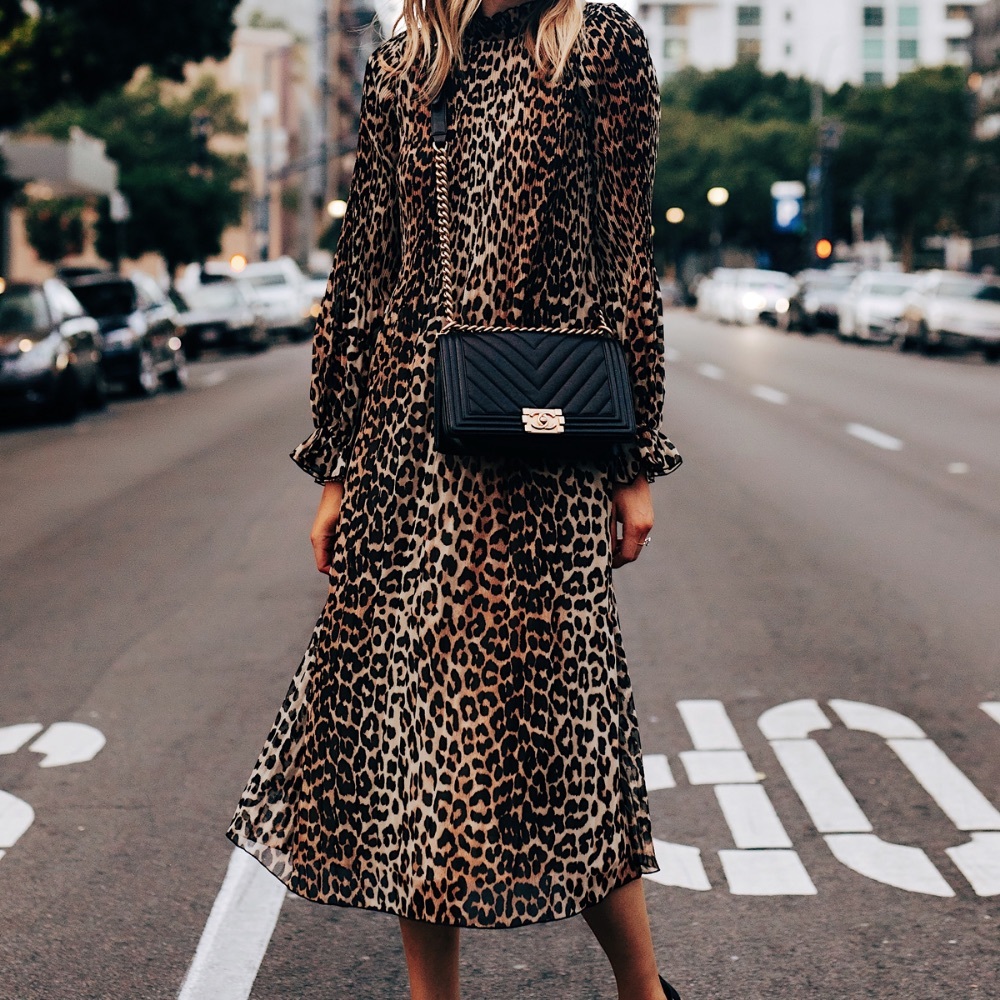 Ganni Leopard-print plissé-georgette midi dress